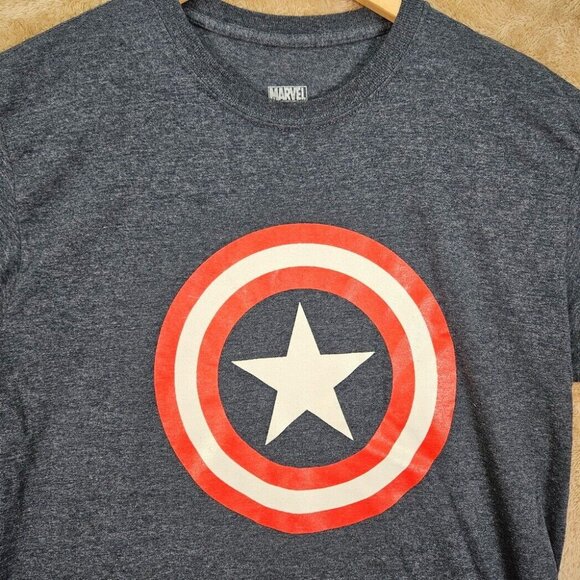 Marvel Captain America Shield Logo Graphic T-Shirt Superhero Unisex Size L Blue - Picture 6 of 10
